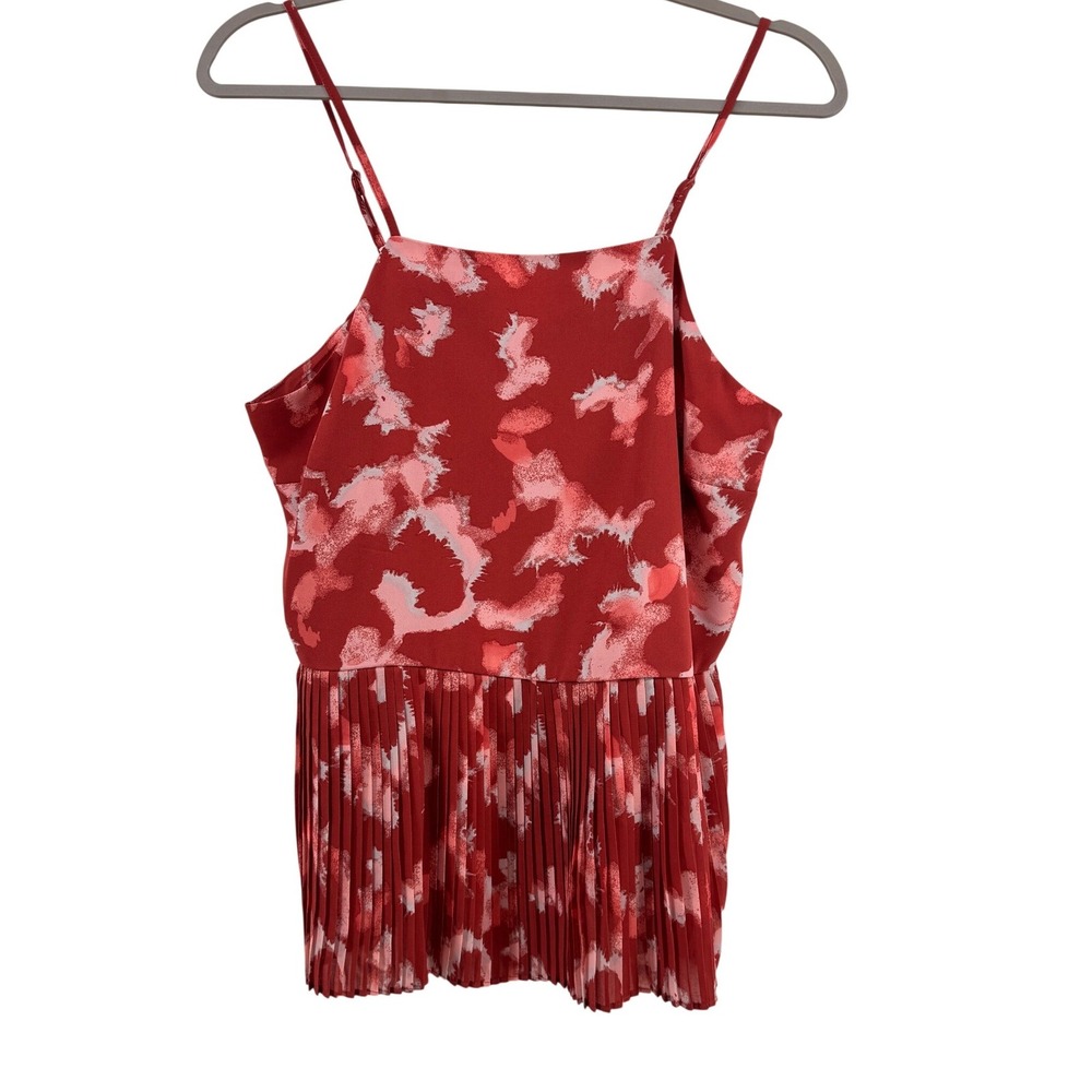 Nine West Red Pink Abstract‎ Print Pleated Hem Camisole Tank  Womens Medium